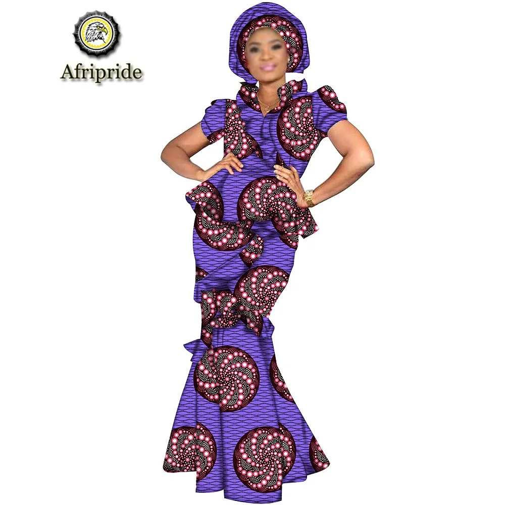 Африканский комплект из 2 предметов для женщин Анкара топ+ макси юбки с принтом+ головной шарф плюс размер вечерние комплекты наряд AFRIPRIDE S1926006 - Цвет: 283x