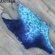 Zmtree Одна деталь Плавание костюм Для женщин повязки Купальники для малышек ретро печать плюс Размеры v-образным вырезом боди Винтаж ванный комплект Плавание Монокини