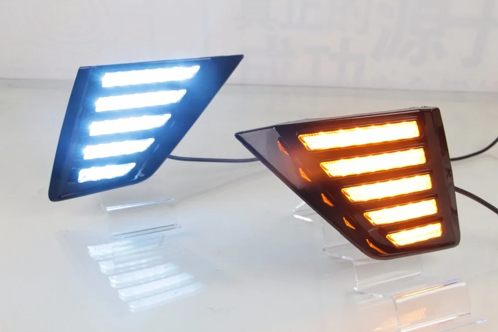 

eOsuns led drl daytime running light for Buick Regal GS 2017-2018 with moving yellow turn signals and blue night running light