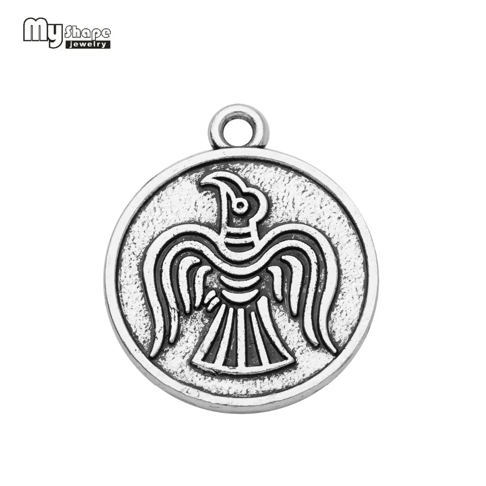 My shape Viking Raven vintage Шарм в античном стиле посеребренные двухсторонние Подвески wicca