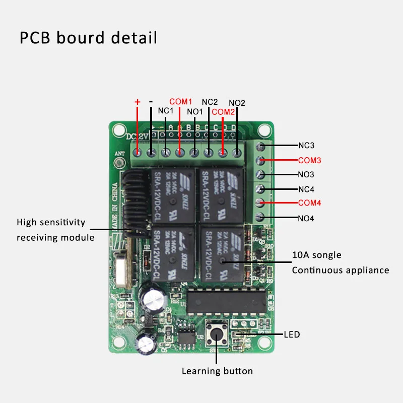 433 МГц универсальный беспроводной пульт дистанционного управления DC12V 4CH релейный модуль приемника и Радиочастотный пульт дистанционного управления, светильник