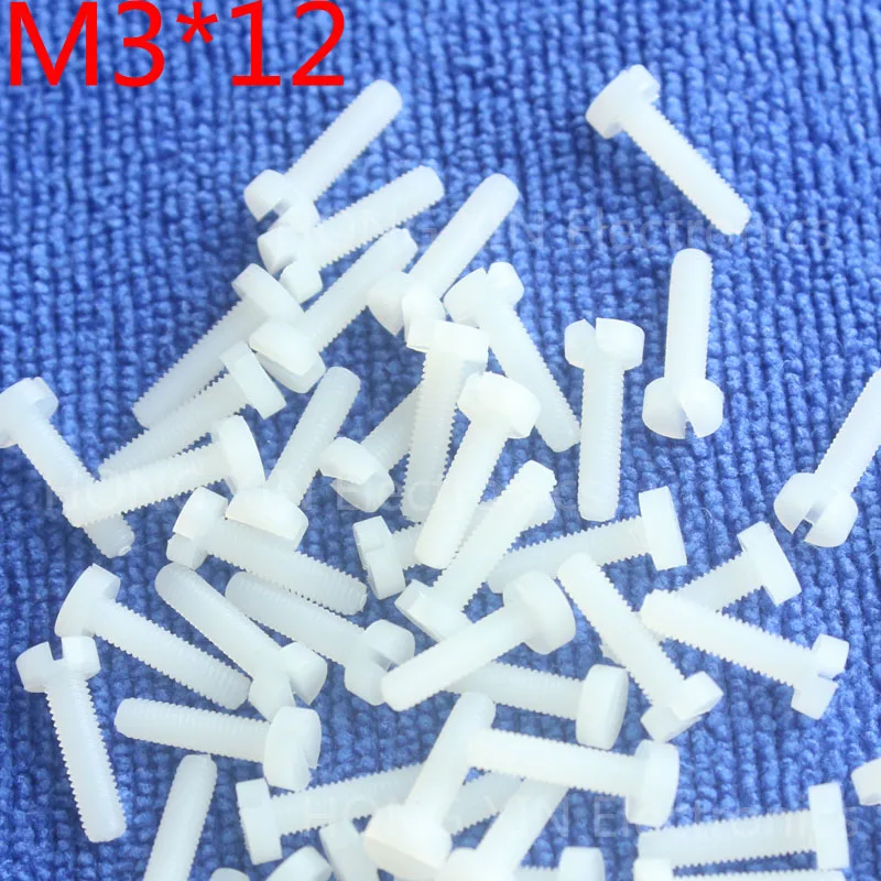 M3*12 1pcs White Slotted screw Cylinder Head nylon plastic 12mm round