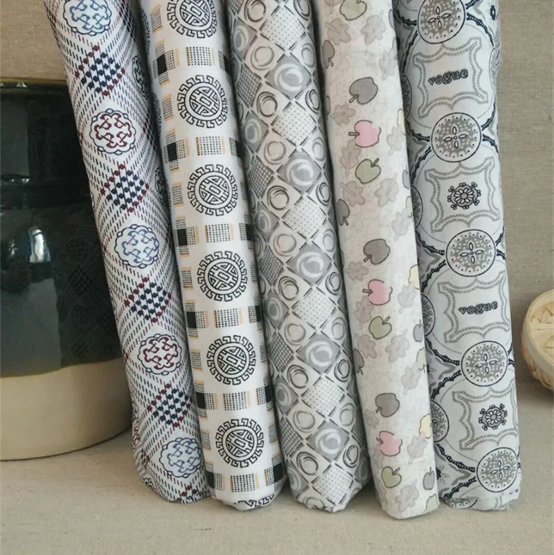 

5Pcs 25cmx25cm Grey Random Non-repeating design Cotton Printed Fabric for Patchwork Needlework Handmade Material