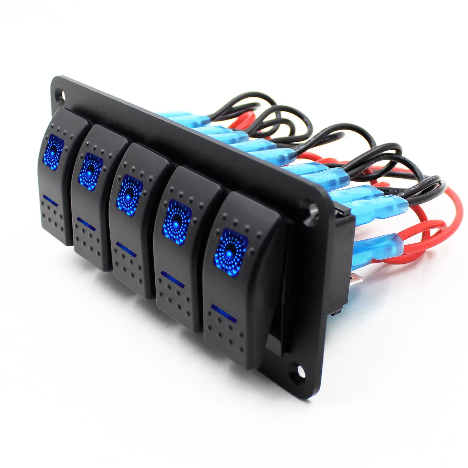 12V 24V 5 Gang Blue Rocker Switch Panel Circuit Breaker Boat Marine
