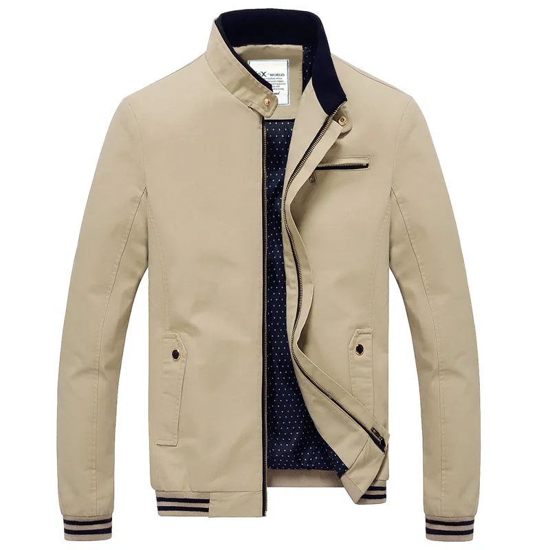 Jacket New Spring and Autumn Men's Casual Jacket Solid Color Men's Brand Clothing Men's Stand Collar 100% Washed Cotton Jacket