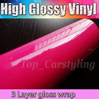 

Ultra Gloss Rose Red Vinyl Sticker Car Wrap Glossy Films With 3 Layers With Bubble Free For Car Covers Size:1.52x20m/roll