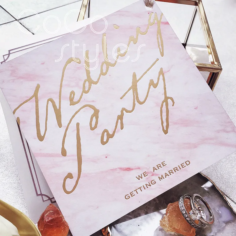  Cocostyles personalized fashion marble invitation card with gold foiling printing tracing paper for - 32891324553