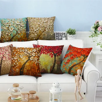 

Linen Throw Pillow Case Cushion Protector Square 18" Decorative Home Design Flower Tree on Sale Supply