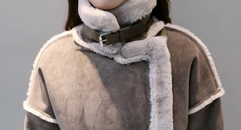 Зимняя женская модная замшевая кожаная куртка, Женская длинная мотоциклетная куртка из искусственной овечьей шерсти, плотное теплое пальто на молнии, верхняя одежда