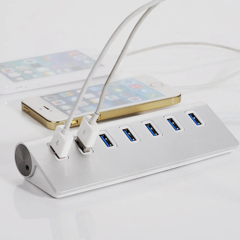 Portas de Alumínio Velocidade + Adaptador de Alimentação ac para pc Alta Laptop Mac Eua ue ru Plug Hub Usb 3.0 7 5gbps 4 Computador e Escritório