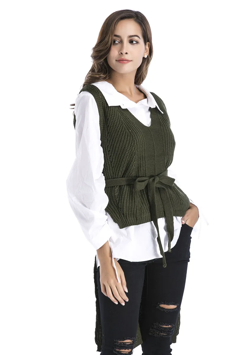 2018 Cuteelk женские V-Neck Lace-Up пуловеры жилет трикотаж Осень Одежда для весны осени зимы