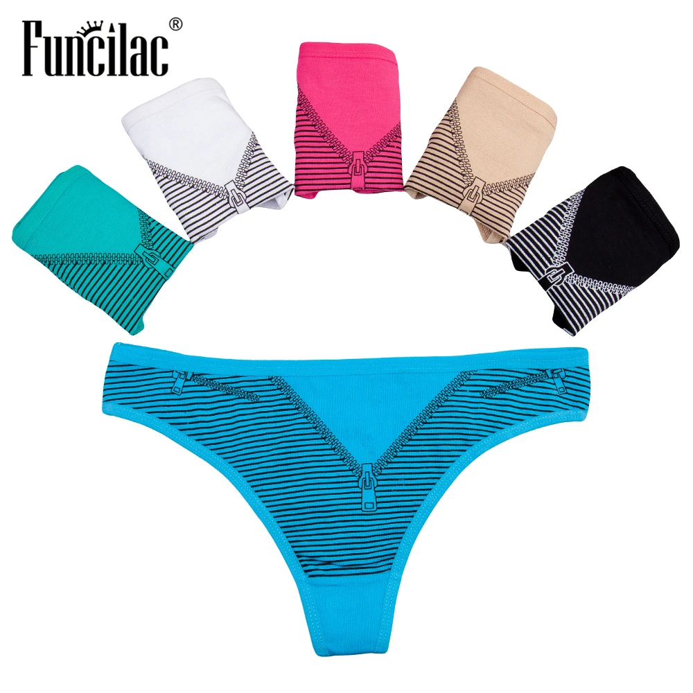 FUNCILAC сексуальные стринги для Для женщин нижнее белье из хлопка с принтом в
