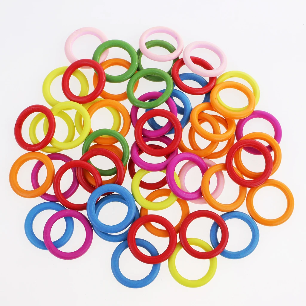 50pcs Colorful Wood Circle Ring Pendant Connectors DIY Jewelry Findings 33mm