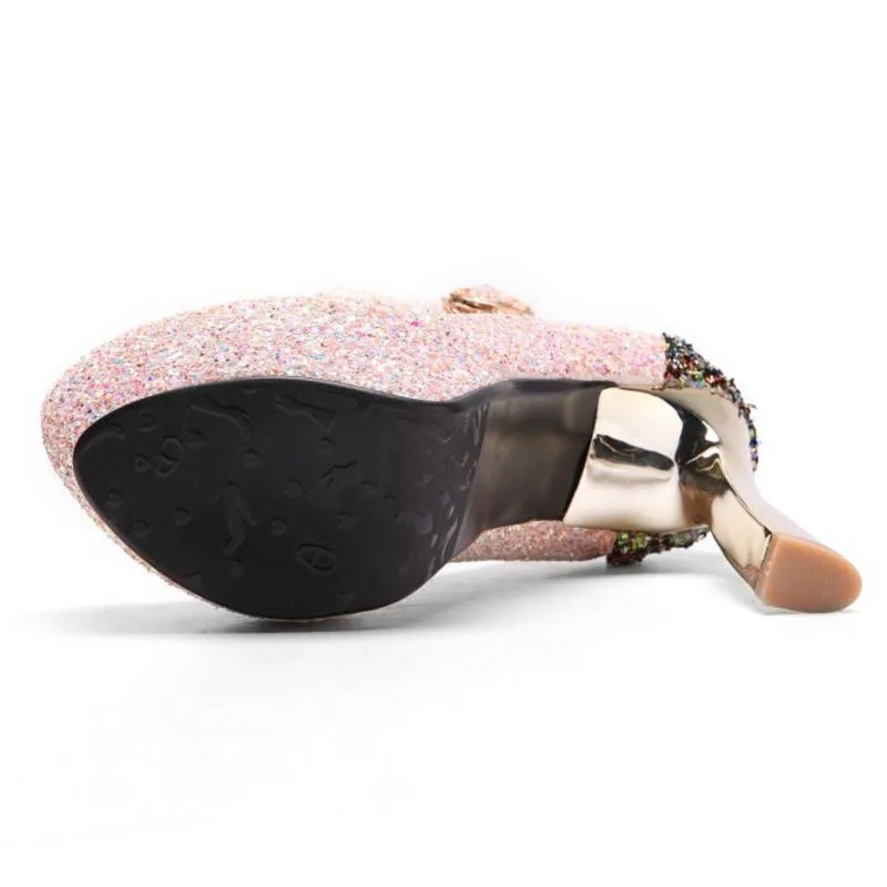 Paillettes Bleu Femme gold Sexy 32 Femmes Chaussures Talon Talons Taille De Pompes Sangle rose Hauts Pour Partie Or Jojonun Cheville Mariage 44 Des Éclat À BPZwq