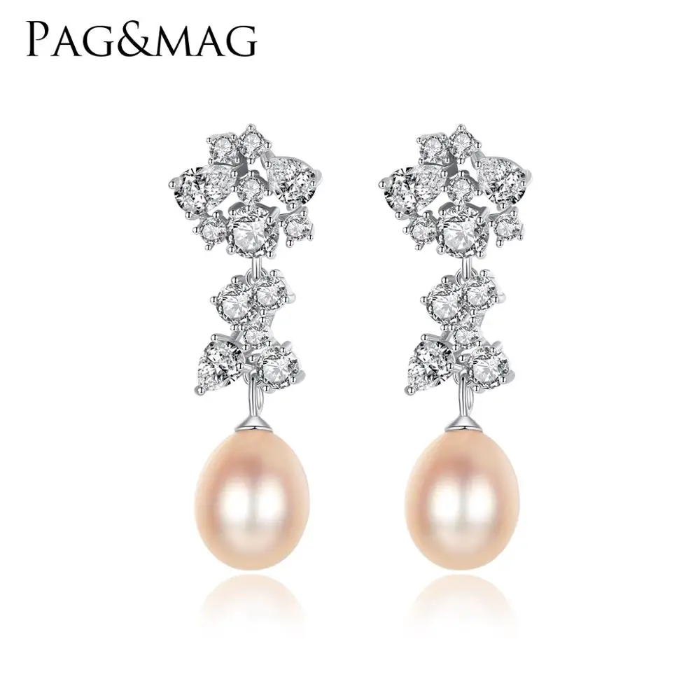 

PAG&MAG Exquisite Sterling Silver 925 Natural Pearl Drop Earrings for Women Wedding Elegant Fine Jewelry Female Christmas Gift