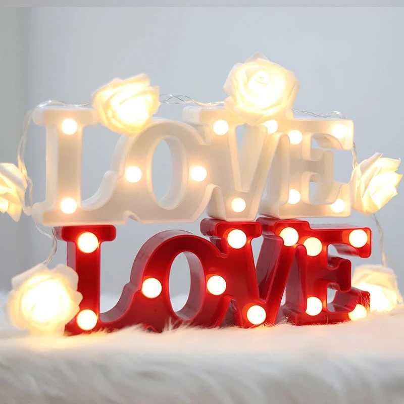 

Romantic 3D Love Letter LED Warm White LED Night Light Table Lamp for Bedroom/Bedside Decorations Wedding Party Valentine's Day