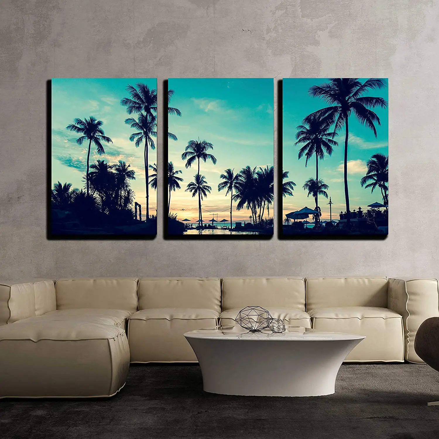 

3 Piece Canvas Wall Art Soft Twilight of The Amazing Tropical Marine Beach. Modern Home Decor No Framed 3 Panels