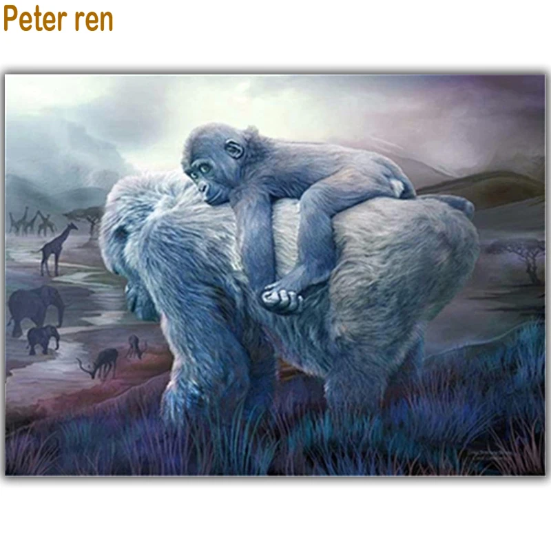 

Peter ren DIY Diamond embroidery Craft paintings 3D square icons mosaic full text Pictures with beads Mother carrying a monkey