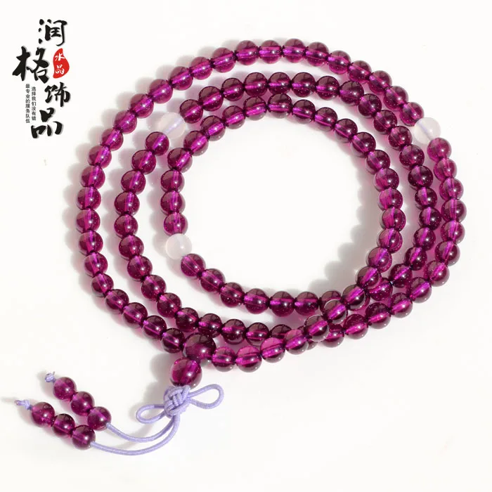 

Top natural rose garnet beads bracelet 108 purple teeth black identification certificate