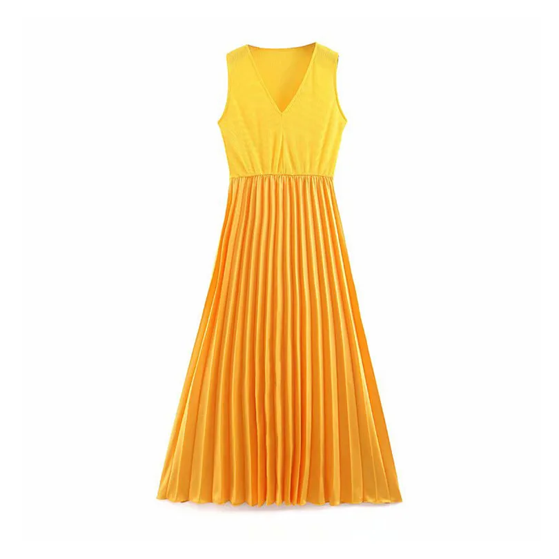 

Women style Casual patchwork dress sleeveless pleated V neck female elegant 2019 summer beach style dresses vestidos