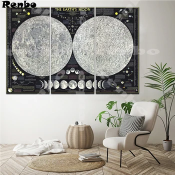 

3pcs daimond painting full cross stitch 3d pictures diamond embroidery earth's moon diamond mosaic triptych decor home A7