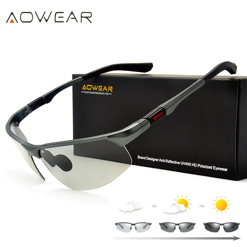 AOWEAR Photochromic Sunglasses Men Polarized Chameleon Glasses HD Day Night Vision Driving Eyewear
