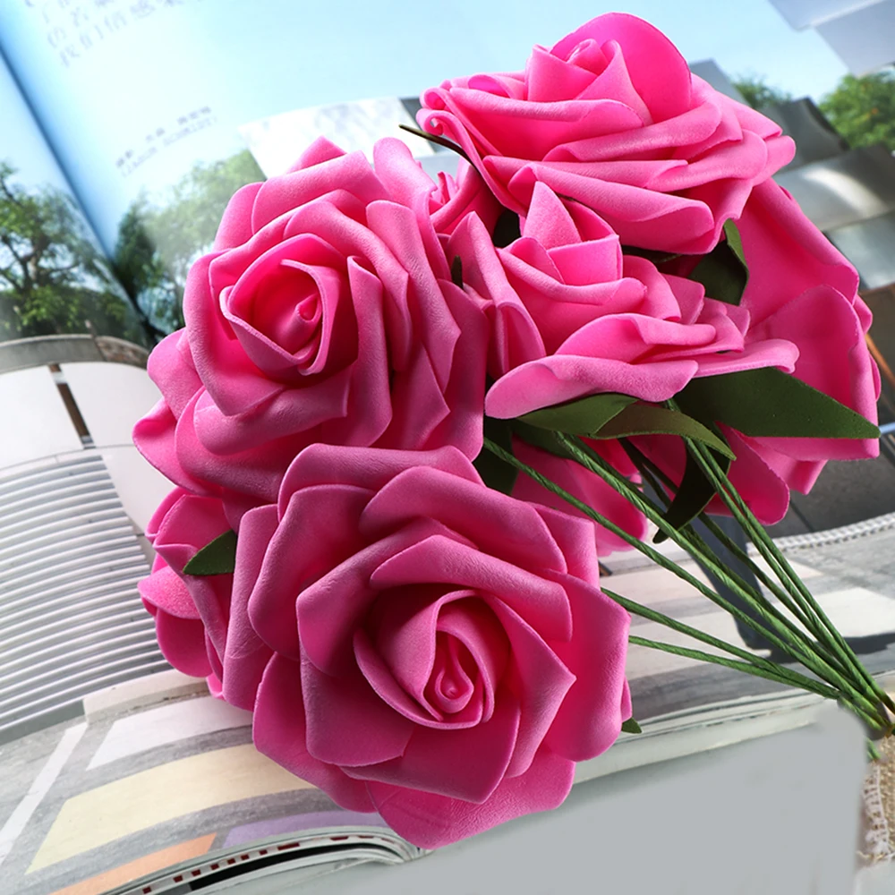 

10 Pcs / Pack Foam Artificial Roses Flowers 8cm Rose Red Wedding Decoration Valentine's Day Birthday Party Home Decoration