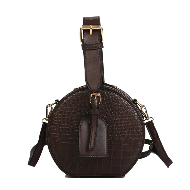 Винтажные круговые сумки с узором «крокодиловая кожа» для женщин, модные однотонные сумки с широким ремешком, сумки-мессенджеры, мягкие кожаные сумки через плечо - Цвет: Brown