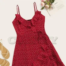 CUERLY Ruffle Detail Self Tie Wrap Slip Mini Dress Women Boho Sleeveless V Neck Summer Dress Ladies 2019 Slim Beach Dress CUERLY Ruffle Detail Self Tie Wrap Slip Mini Dress Women Boho Sleeveless V Neck Summer Dress Ladies 2019 Slim Beach Dress
