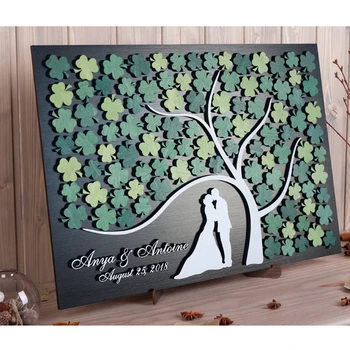 

Shamrock wedding guestbook alternative tree Custom wood wedding sign Clover guestbook Saint Patrick's Day Rustic green guestbook