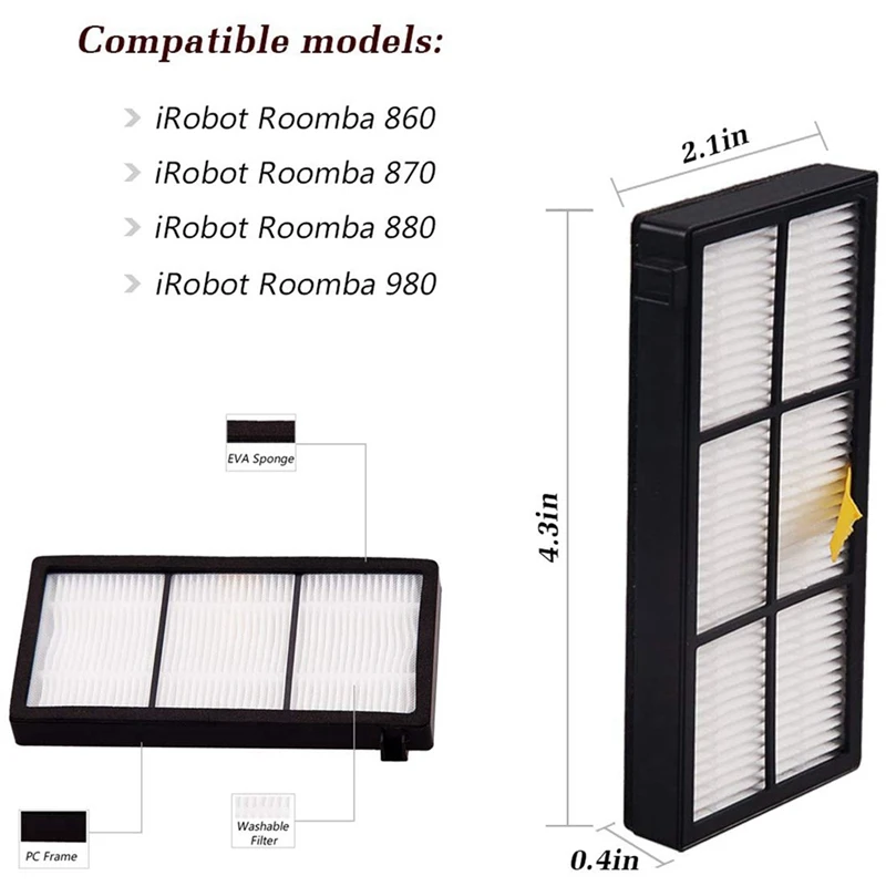 

Replenishment Kit For Irobot Roomba 800 900 Series, 9 Pcs Vacuum Replacement Parts With 4 Hepa Filters 2 Side Brushes 1 Set De