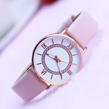 

2018 cyd women girls dress fashion sequins quartz watches ladies leather students rose gold dial simple wristwatches religious