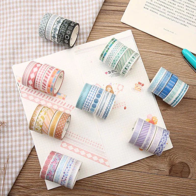 5pcs Cute Colorful Tapes Kawaii Washi Tape Decorative Adhesive Masking Tapes For Decorations