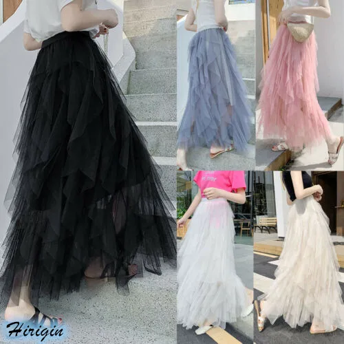 

Summer Skirts 2019 New Women Summer Casual Elastic High Waist Long Irregular Multi layer Sweet Tutu Skirts