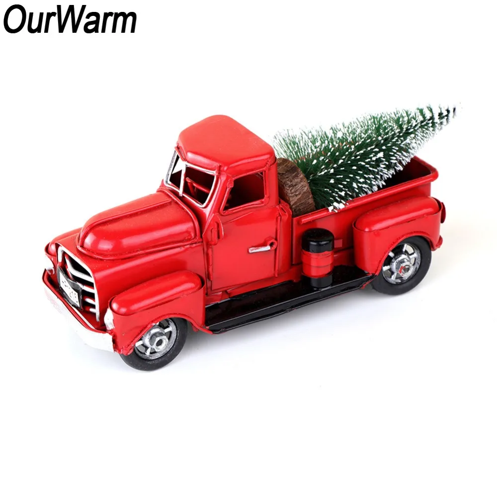 Red Metal Truck Christmas Party Decoration Table Top Decor for Home Kids Gifts 