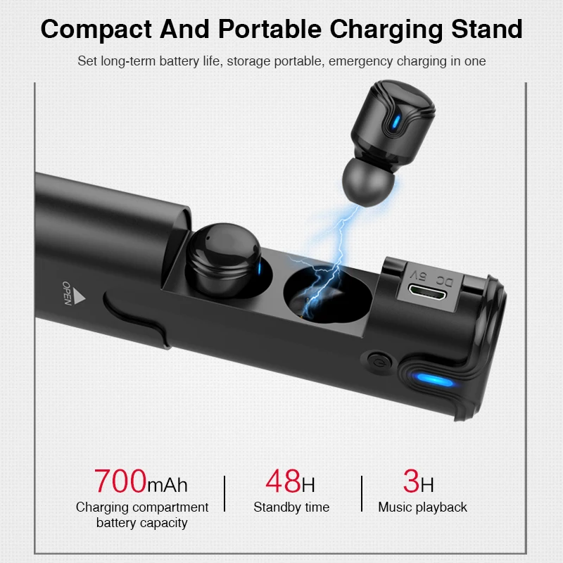 Портативные мини наушники Bluetooth V4.2 беспроводные TWS вкладыши 700 мАч с зарядным