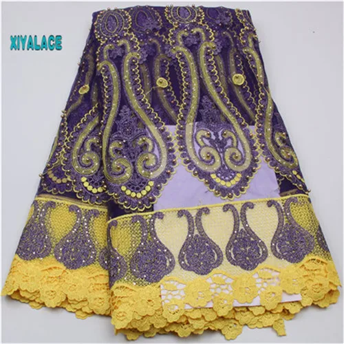 Кружево украшенное бисером в африканском стиле ткань вышитая кружевная ткань в нигерийском стиле Высококачественная Золотая французская Тюлевая кружевная ткань для женщин YA128B-1 - Цвет: 128B-10