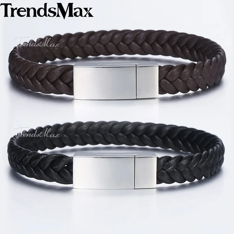 

9mm Microfiber Braided Leather Bracelets For Men Black Brown Wristband Men Bracelet Stainless Steel Square Magnetic Clasp DLBM17