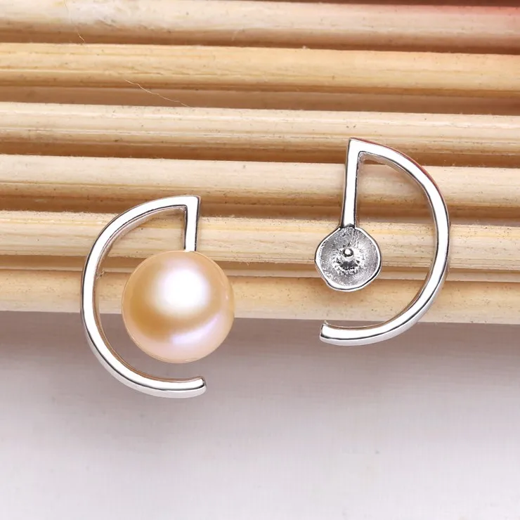 

925 Silver Pearl Earrings Fashion Stud Earrings Unique Stylish Earrings Findings Jewelry Parts Fittings Women's Accessories