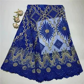 

Wonderful royal blue embroidery French lace fabric nice net lace fabric with stones ZQN169(5yards/lot)