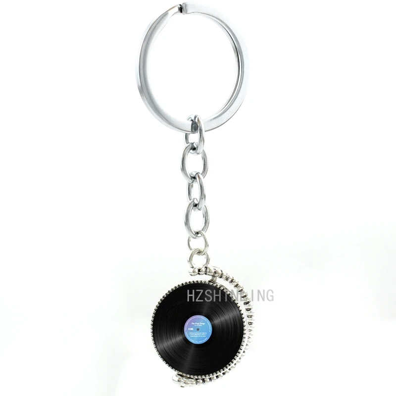 

Fashion Vinyl Disc DJ keychain vintage Music Records double sides rotatable key chain ring holder musician keyring jewelry T150