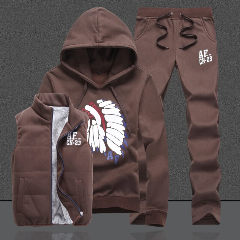 Thick Inner Wool Men Tracksuit Set Fleece Jacket Vest Pants 3 Pieces Sets 2018 Winter Pullover Hoodies Men set Jogger for Male