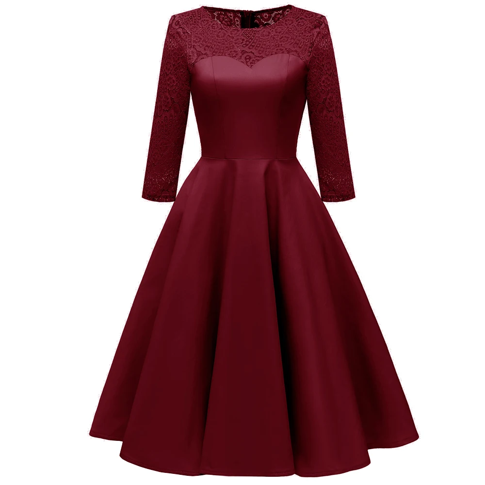 Dawer Me/элегантные кружевные вечерние платья с расклешенными цветами бордового цвета, винтажные скромные осенние платья темно-синего и розового цвета