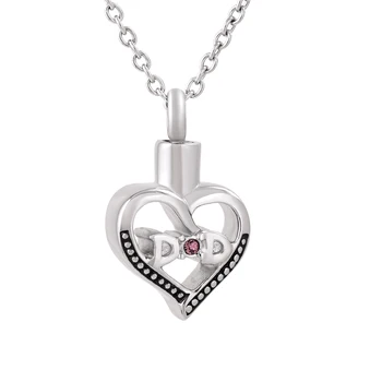 

KLH9850 Wholesale Cremation Jewelry DAD In My Heart Red Rhinestone Hollow Memorial Urn Necklace Keepsake Ash Holder (DAD)