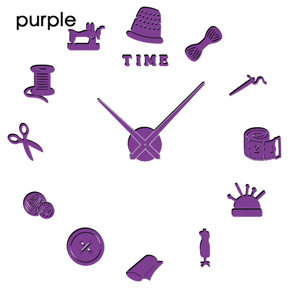 Wall Clock Watch Wall Large 3D Luminous Mirror Clocks Stickers Sticker Sewing Machine Morden Design Creative Gift Home Decor - Цвет: wall clock purple