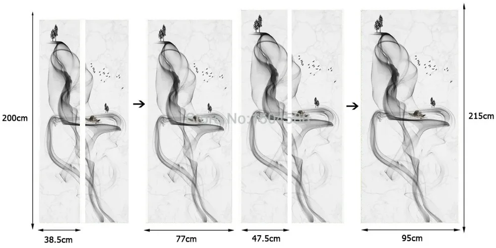 Самоклеющиеся наклейки на дверь, современные 3D Абстрактные Художественные обои, черный и белый смог, фрески для гостиной, спальни, креативные DIY наклейки