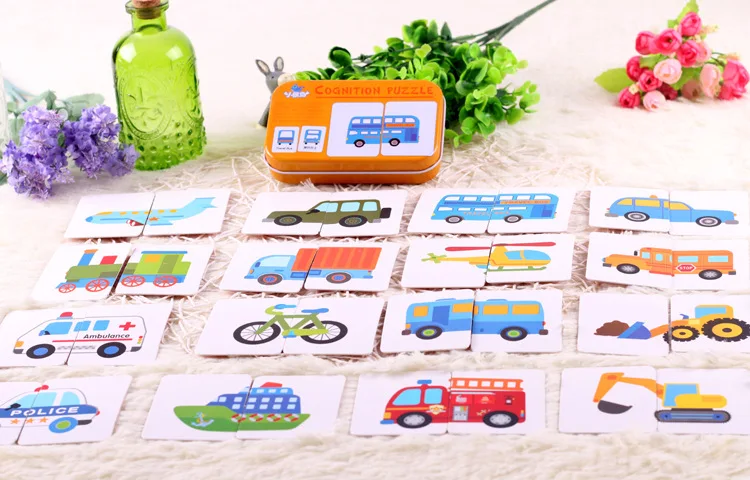 Baby Toys Infant Early Head Start Training Puzzle Cognitive Card Car Fruit Animal Life Set Pair Puzzle Baby Gift 5