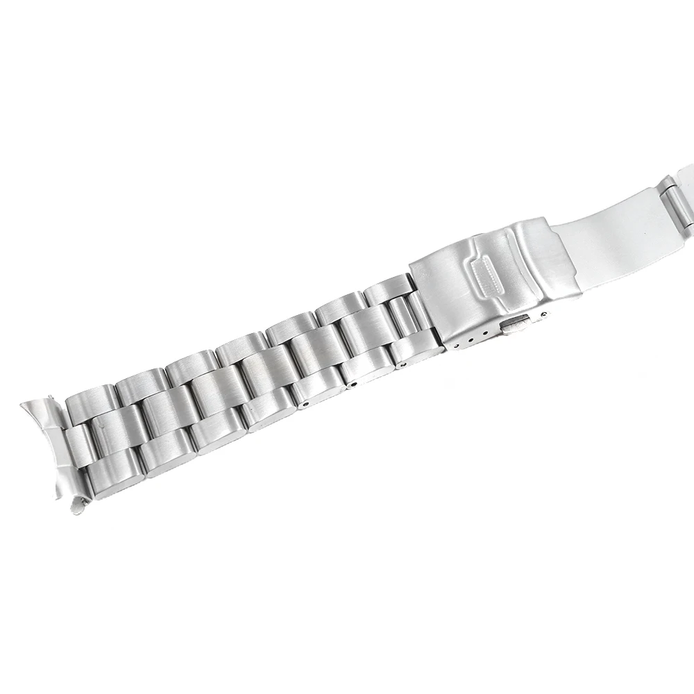 CARLYWET 20 22mm Silver Brushed Hollow Curved End Solid Links Replacement Watch Band Strap Bracelet Double Push Clasp For Seiko