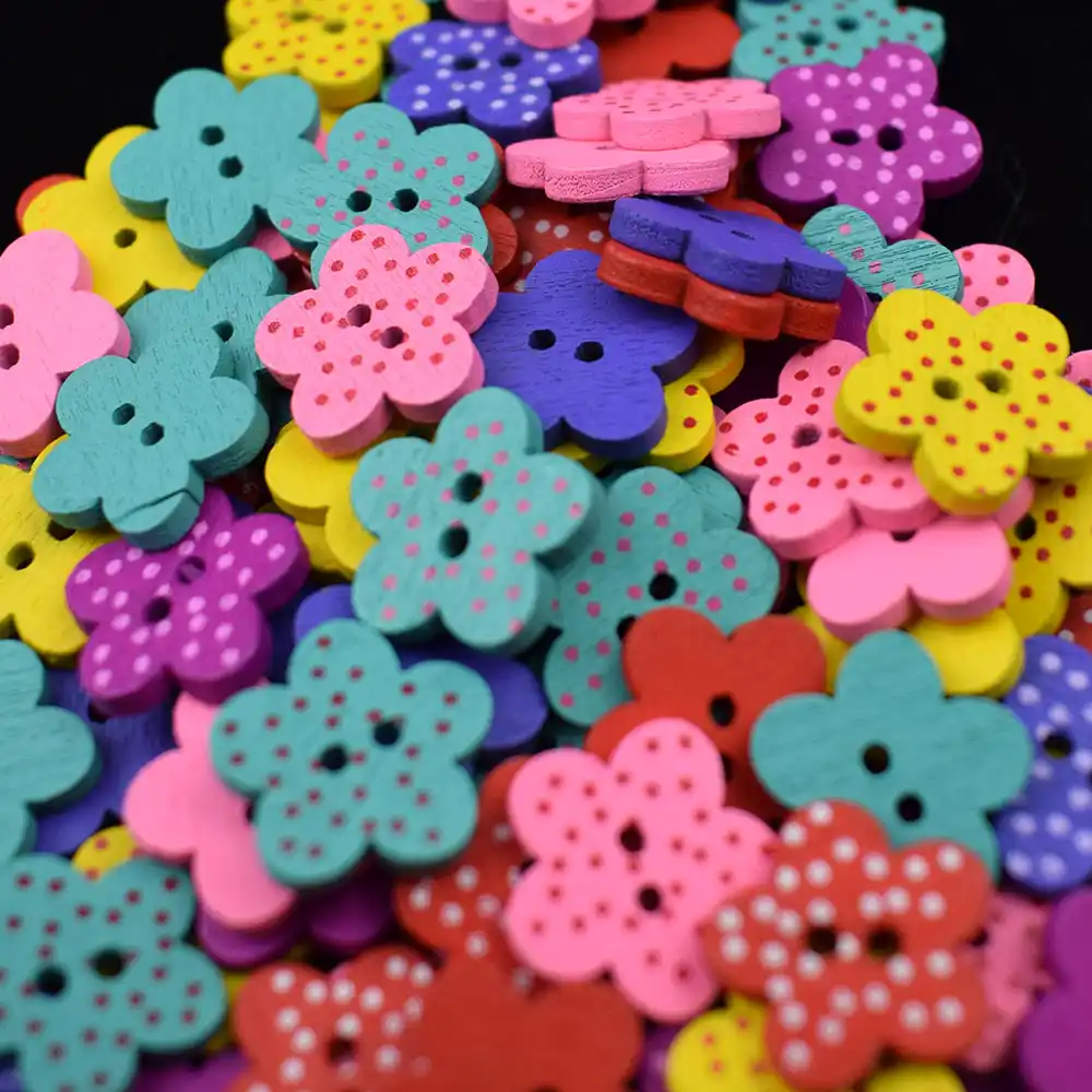 10 X 15mm Flor Floral Botones Madera-B0046
