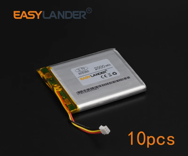 

10pcs/Lot 3.7V 2000mAh Rechargeable li Polymer Li-ion Battery For bluetooth moble Game Player mouse GPS PSP speaker605060 065060